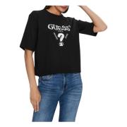 Guess Aurelie Boxy TEE Svart Rund Hals Black, Dam