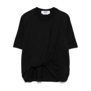 MSGM Svart Twist Detalj Crew Neck T-shirt Black, Dam