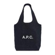 A.P.C. Denim Ninon Tote Bag med Logo Blue, Dam