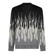 VISION OF SUPER Flames Jacquard Jumper Sweater Svart/Grå Multicolor, H...