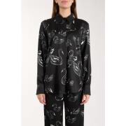 MSGM Tryckt satin skjorta Black, Dam