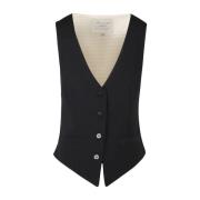 Alessia Santi Gabardin V-ringad Ärmlös Gilet Black, Dam