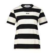 MSGM Randig Logotyp T-shirt White, Dam