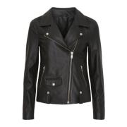 NOTYZ Oversized Bikerjacka med silverdetaljer Black, Dam