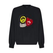 BARROW Bomull Crewneck Sweatshirt med Flock Print Black, Herr