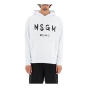 MSGM Huvtröja med kontrasterande logotyp i bomullsjersey White, Herr