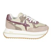 W6YZ Platform Suede Nylon Sneakers Beige, Dam