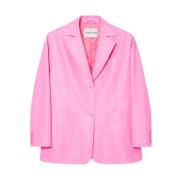 STAND STUDIO Rosa Faux Läder Knapp Blazer Pink, Dam