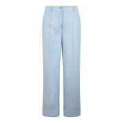 P.A.R.O.S.H. Linneblandad Byxa Regular Fit Italien Blue, Dam