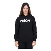 MSGM Svart huvtröja med logotyptryck Black, Dam