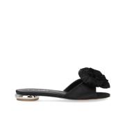 NCUB Svart Läder Blomma Slide Sandal Black, Dam