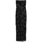 ROTATE Birger Christensen Flower Mesh Tube Dress Black, Dam