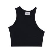 HALFBOY Asymmetrisk Tank Top Crop Svart Black, Dam