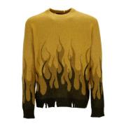 VISION OF SUPER Flames Oversize Crew Neck Sweater Green, Herr