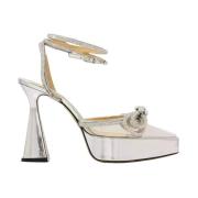 MACH & MACH Silver Platform Pumps med Kristallbåge Gray, Dam