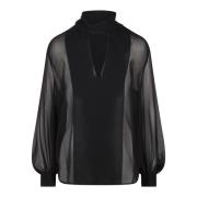 P.A.R.O.S.H. Crepeeffekt V-ringad Blus Black, Dam