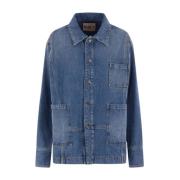 PLAN C Oversized Denimjacka med Metallknappar Blue, Dam