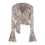 ROTATE Birger Christensen Frill Wrap Top Pink, Dam