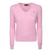 Polo Ralph Lauren Mjuk Rosa Cable Stickad V-ringad Tröja Pink, Dam