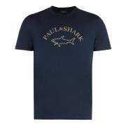 Paul & Shark Räfflad crew-neck bomull T-shirt Blue, Herr