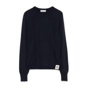 Bally Blå Crew Neck Tröja Ribbad Blue, Dam