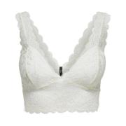 ONLY Vit Spets Crop Top V-ringning White, Dam