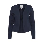 ICHI Navy Långärmad Öppen Front Blazer Blue, Dam