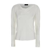 Alberta Ferretti Vit Satinblus med Draperad Hals White, Dam