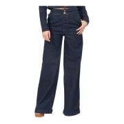 Fracomina Mörk Tvätt Wide Leg Palazzo Jeans Blue, Dam