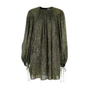 Chloé Metallic Crewneck Puffed Sleeves Klänning Kvinna Gray, Dam