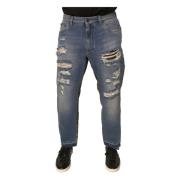 Dolce & Gabbana Sliten Cropped Denim Jeans med Dragkedja Blue, Herr