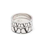 Valentino Garavani Silverring set med D-formad logograverad Gray, Herr