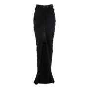 Rick Owens Elegant Svart Maxi Kjol med Draperier Black, Dam