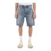 Purple Brand Denim Bermuda Shorts med Fransad Kant Blue, Herr