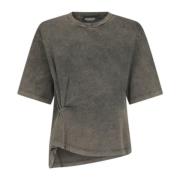 Dondup Grå Cropped Crew-neck T-shirt med Volanger Gray, Dam