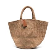 Manebí Beige Raffia Toteväska med Logotyp Brown, Dam