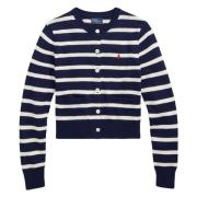 Polo Ralph Lauren Randig bomullscardigan med ponnybroderi Blue, Dam