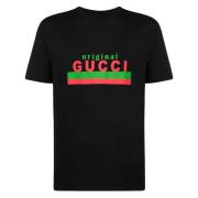 Gucci Tryckt Logga Oversized Svart T-shirt Black, Herr