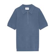 NN07 Zip Polo Stickad Bering Sea Blue, Herr