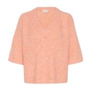 Kaffe V-Neck Pullover Sweater Peach Nectar Orange, Dam