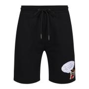 Iceberg Slim fit svarta bomullsfleece Bermuda shorts med Taz broderi B...