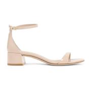 Stuart Weitzman Blockklack Sandal i Nude Beige, Dam