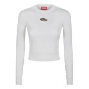 Diesel Vit Ribbad Topp med Oval Plaque White, Dam