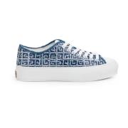 Givenchy Denim Low-Top Sneakers med All-Over Logo Blue, Dam