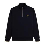 Fred Perry Blå Half Zip Sweatshirt Sweaters Blue, Herr