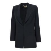 Elisabetta Franchi Svart Jacquard Blazer med Axelklaffar Black, Dam