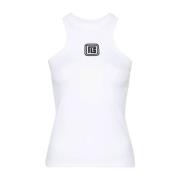 Balmain Vit Bomull Logo Topwear White, Dam