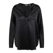 Vince Elegant V-ringad blus med ståkrage Black, Dam