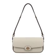 Tory Burch Axelväska i borstat läder med lock Beige, Dam