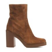 Stuart Weitzman Brun Mocka Dragkedja Ankel Boot Brown, Dam